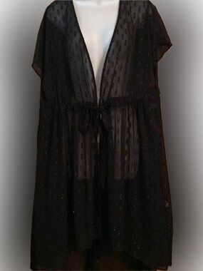 Cato Black Sheer Textured Tie-Front Cover-Up